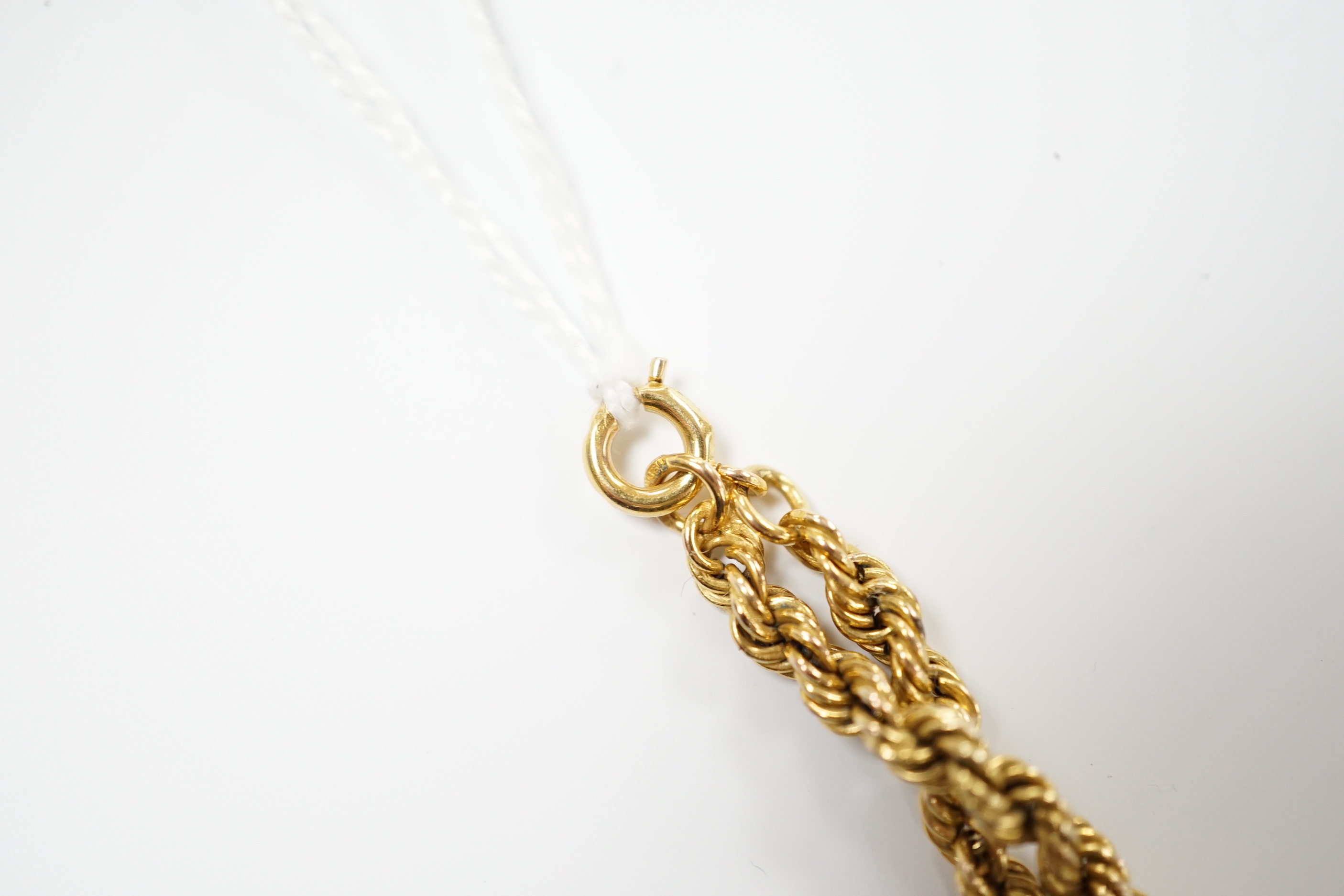 Two modern 9ct rope twist chains, the longest a.f., 144cm, gross 26.4 grams.